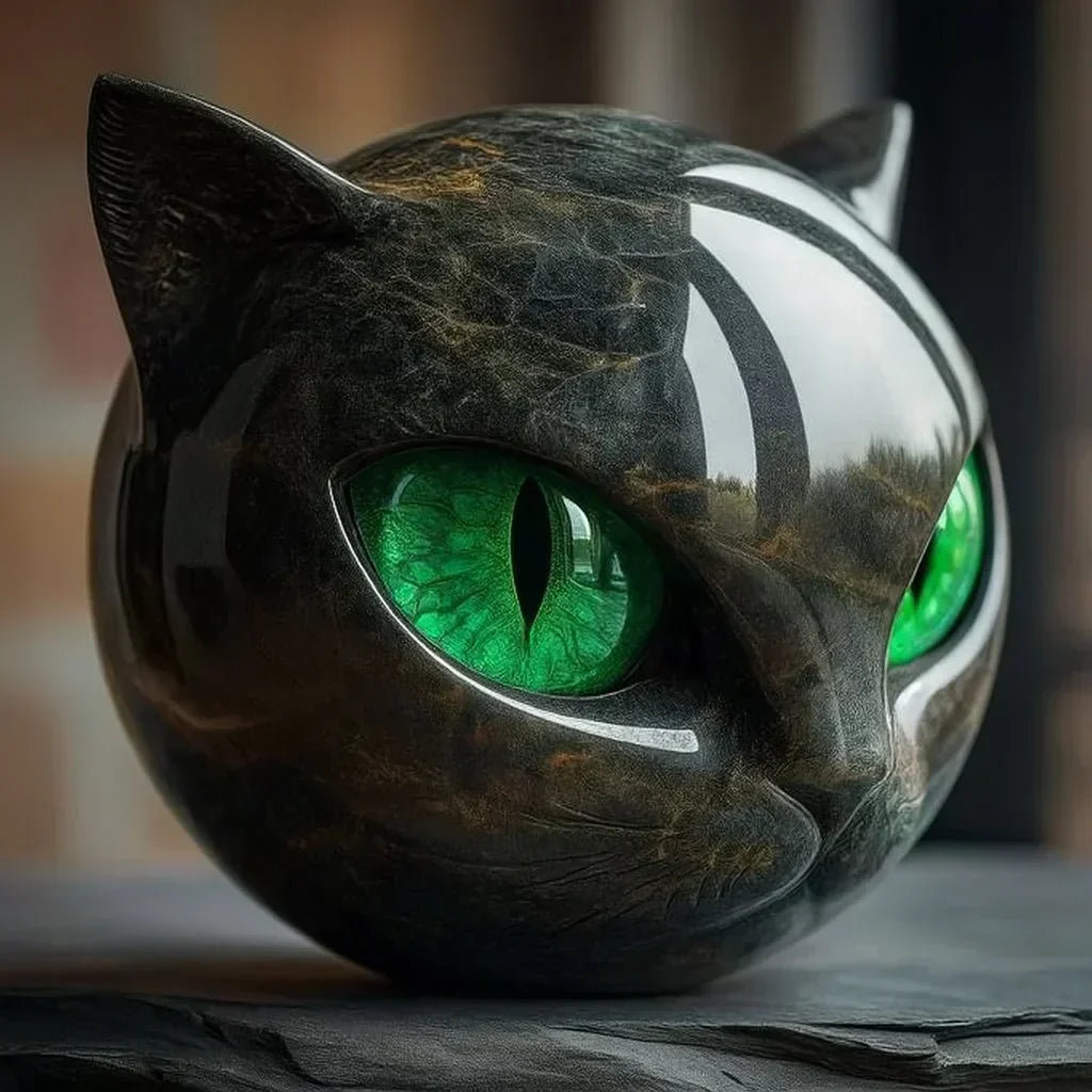 NoirCat Sculpture – Black Cat Head with Hypnotizing Eyes