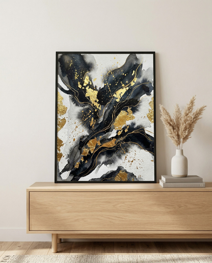 Golden Scatter - Black & Gold Luxury Framed Print