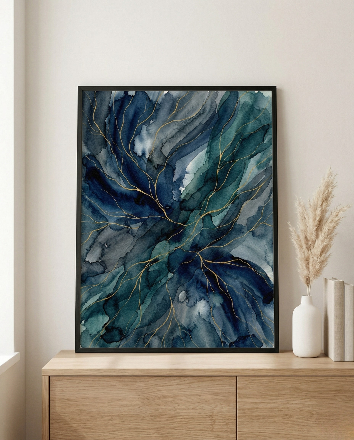 Deep Blue - Navy & Teal Abstract Framed Print
