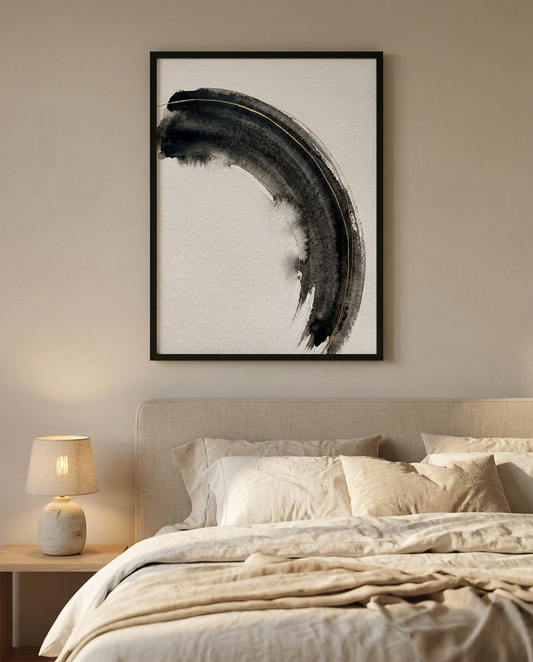 Minimal Arc - Charcoal & Black Framed Print