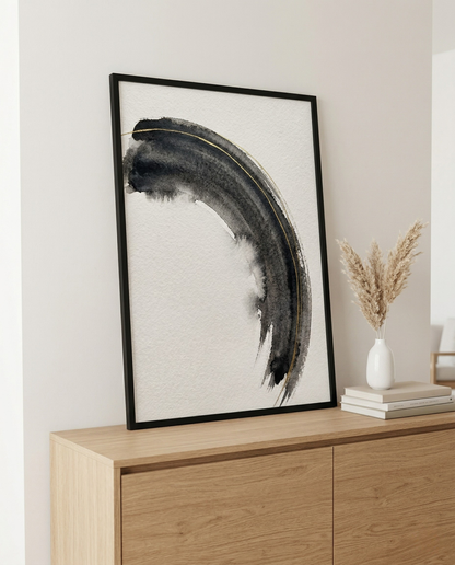 Minimal Arc - Charcoal & Black Framed Print