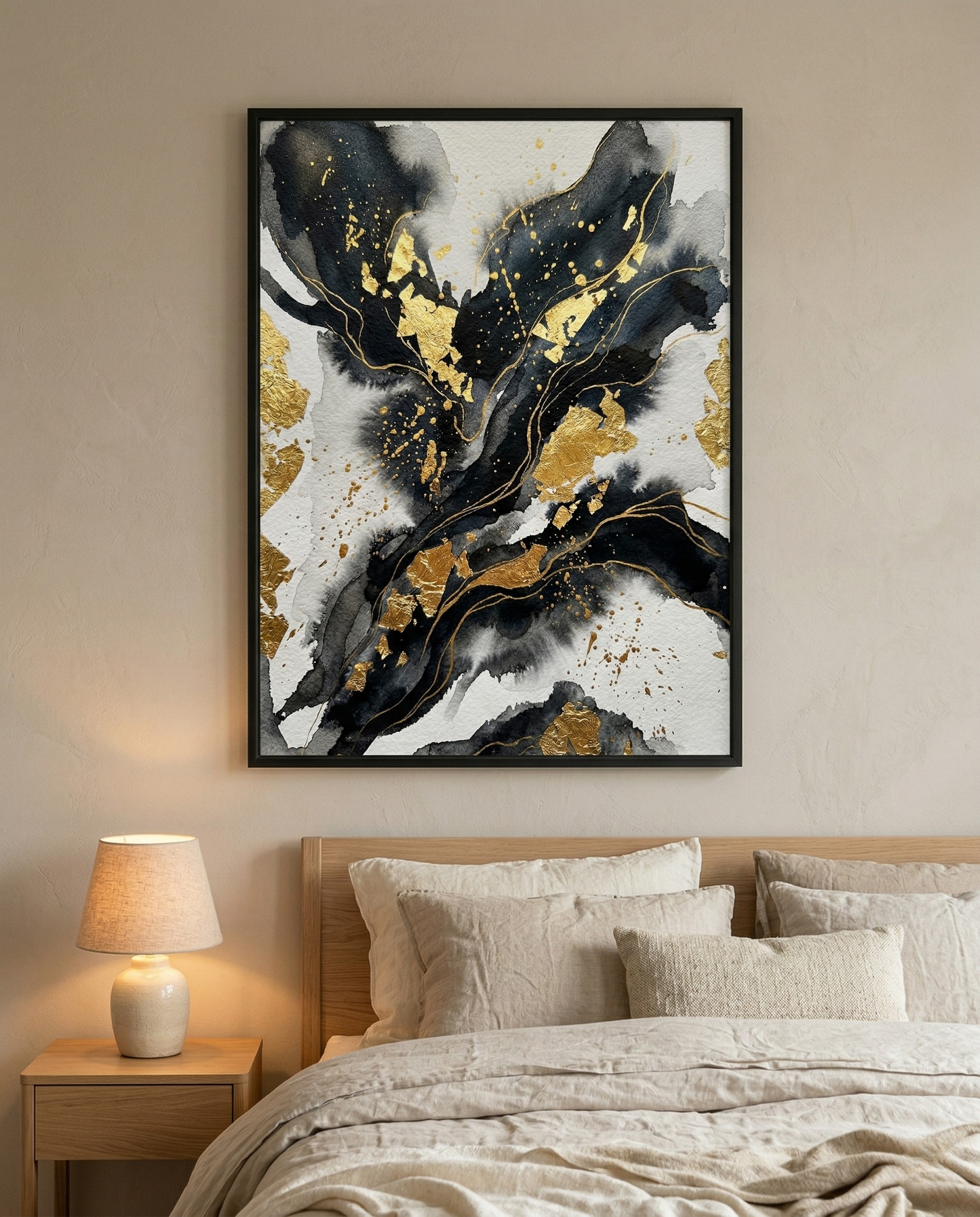 Golden Scatter - Black & Gold Luxury Framed Print