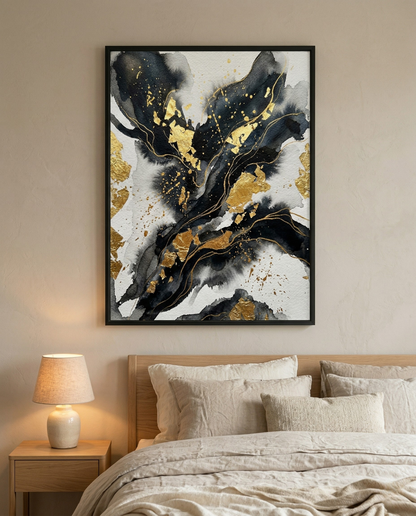 Golden Scatter - Black & Gold Luxury Framed Print
