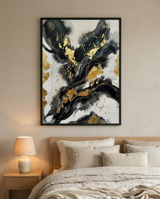Golden Scatter - Black & Gold Luxury Framed Print