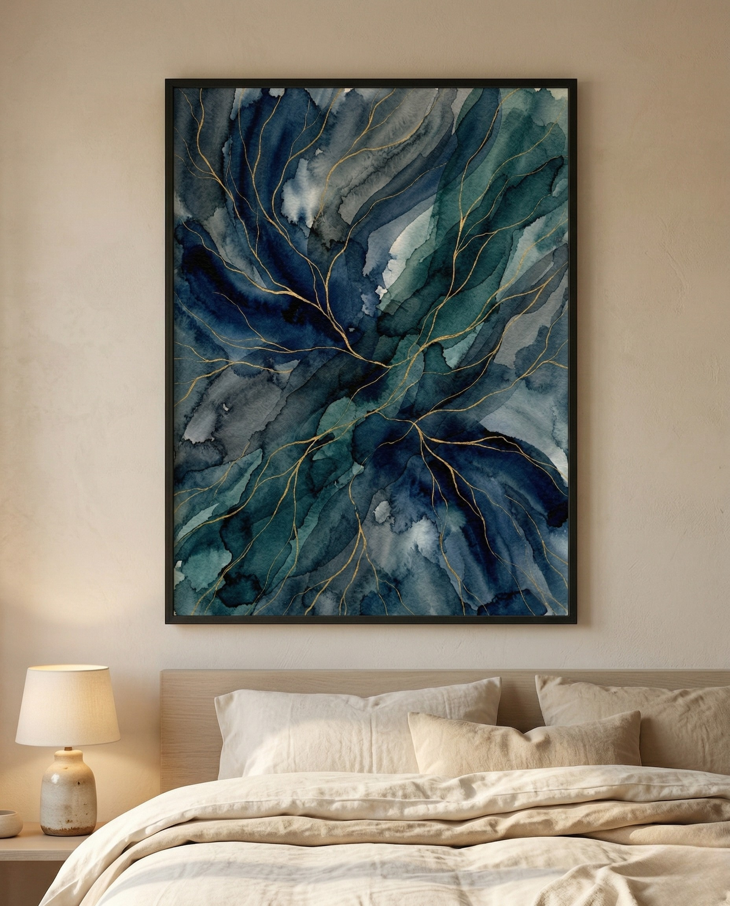 Deep Blue - Navy & Teal Abstract Framed Print