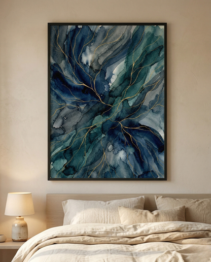 Deep Blue - Navy & Teal Abstract Framed Print
