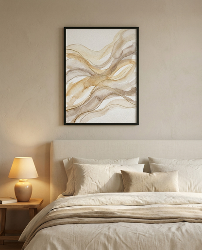 Flow State - Cream & Sand Abstract Framed Print