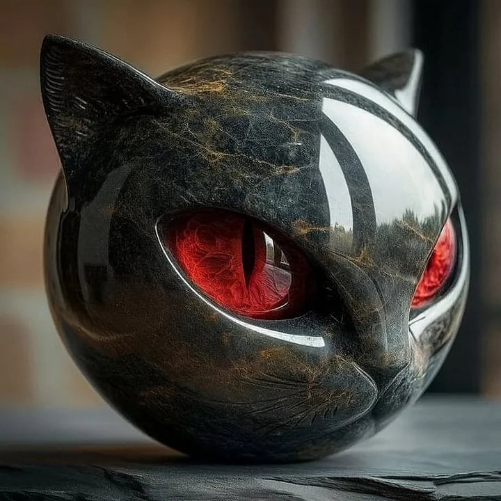 NoirCat Sculpture – Black Cat Head with Hypnotizing Eyes