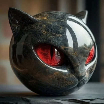 NoirCat Sculpture – Black Cat Head with Hypnotizing Eyes