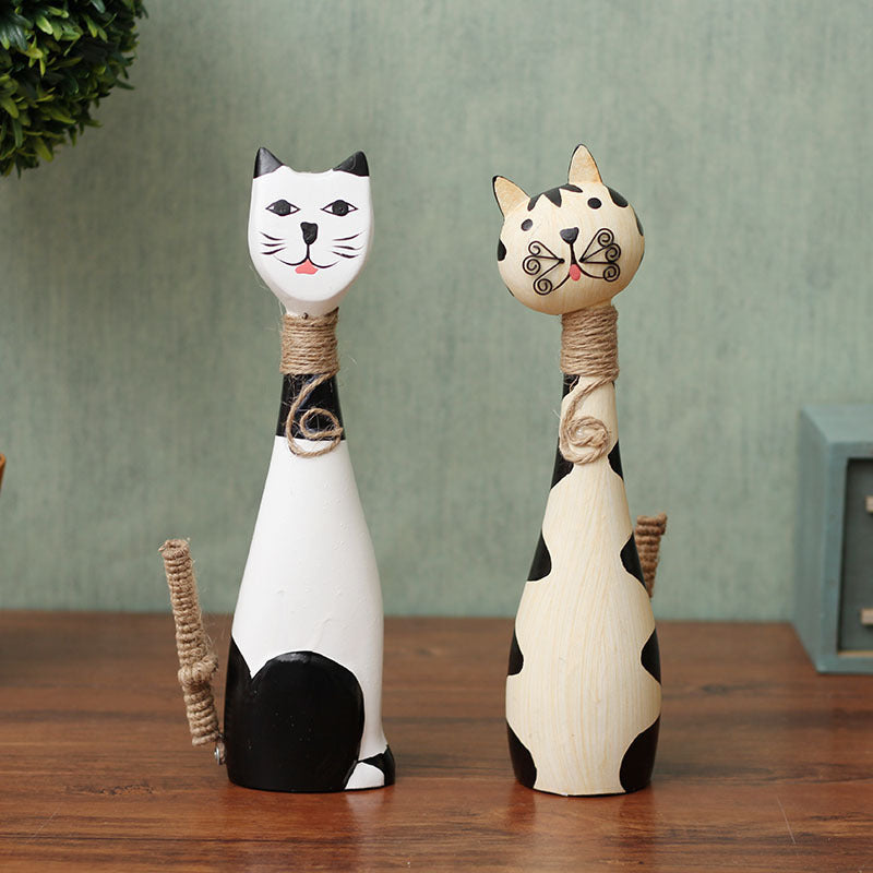 Decorative Wooden Cat Figurines Homeandso