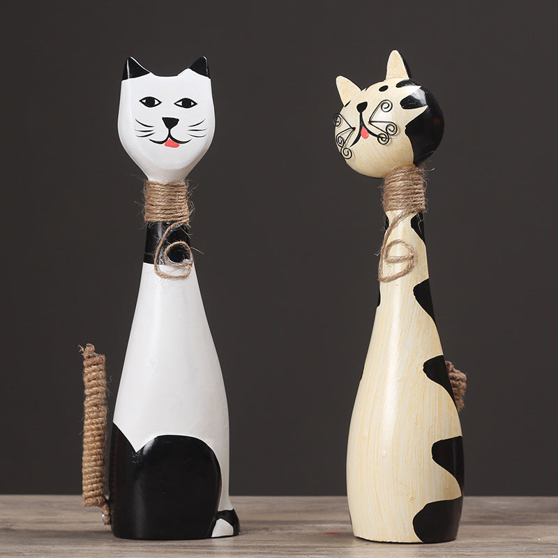 Decorative Wooden Cat Figurines Homeandso