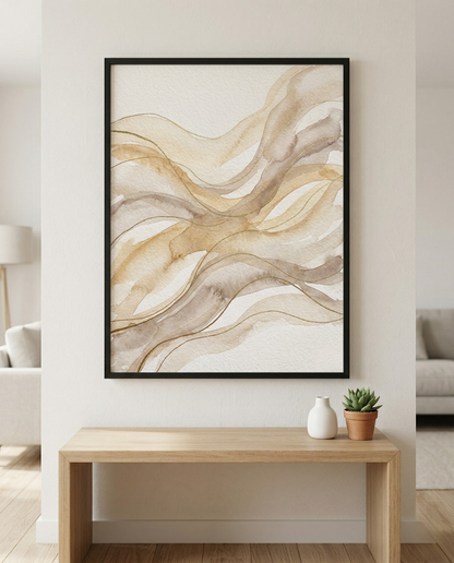 Flow State - Cream & Sand Abstract Framed Print