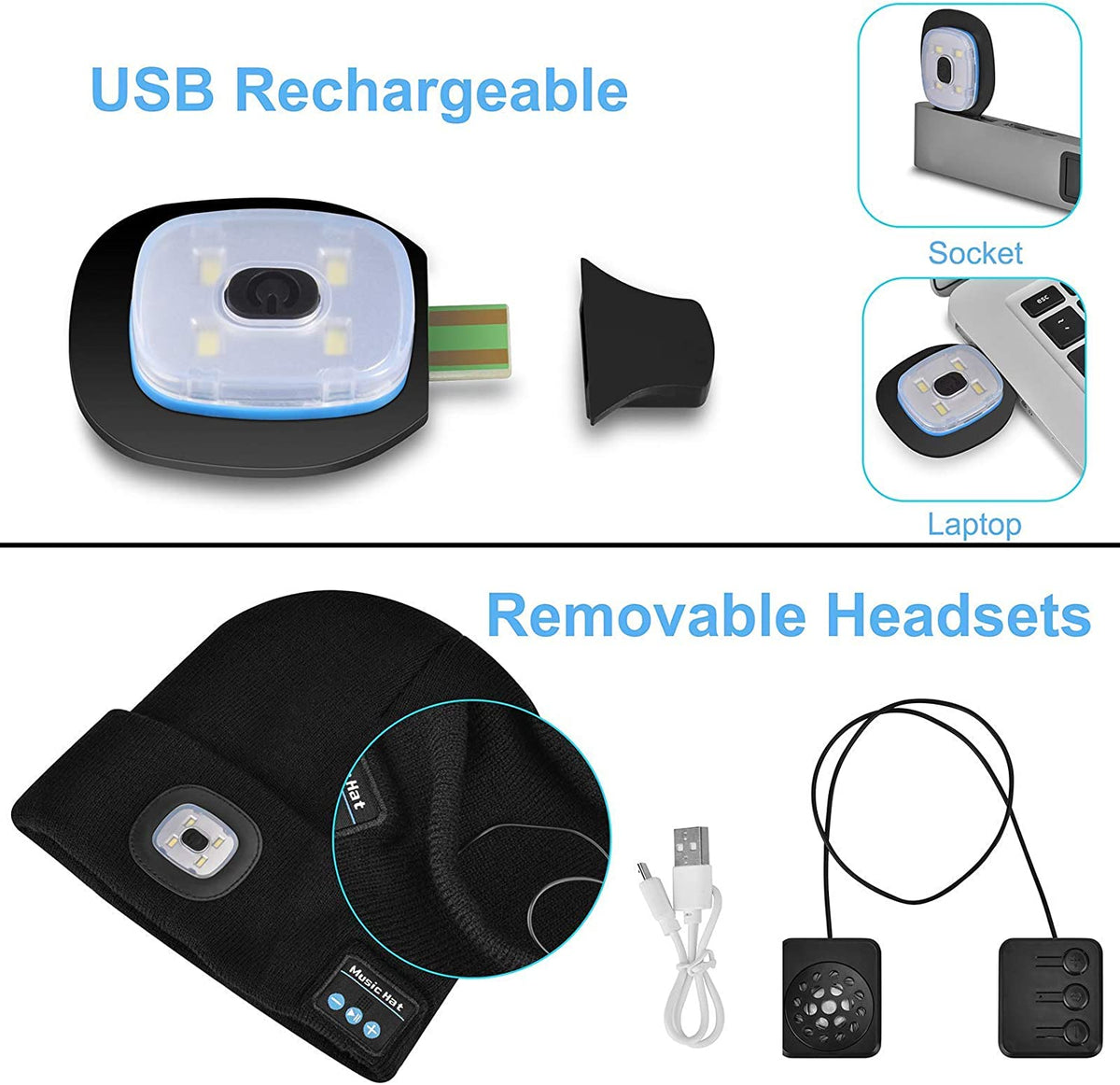 Bluetooth beanie with light Wireless headphones