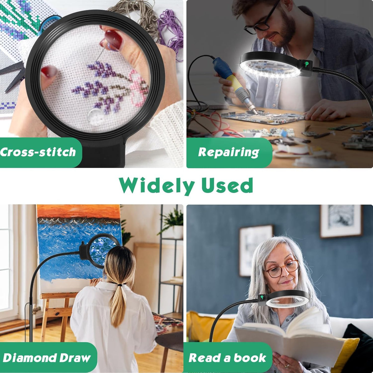 Full-page magnifier with LED light – Hands-free reading aid for books, crafts & hobbies