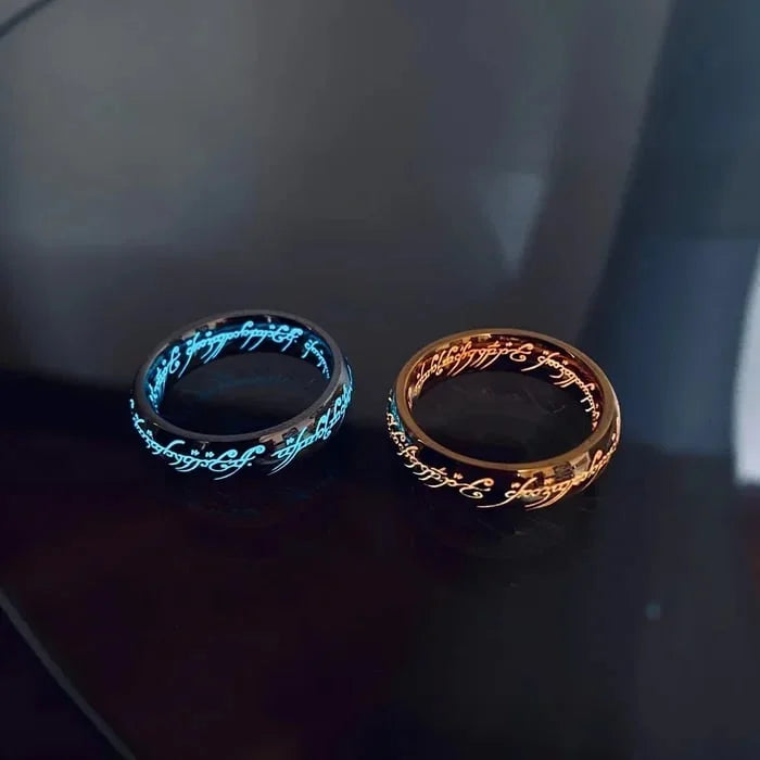 Light ring with Elbenschrift – Gold or Silver, glow in the dark