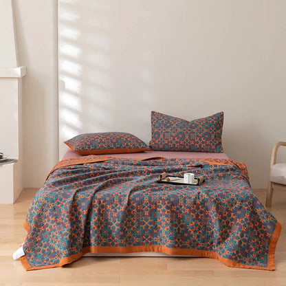 Blue patterned six-layer cotton blanket – TerraLoom comfort blanket