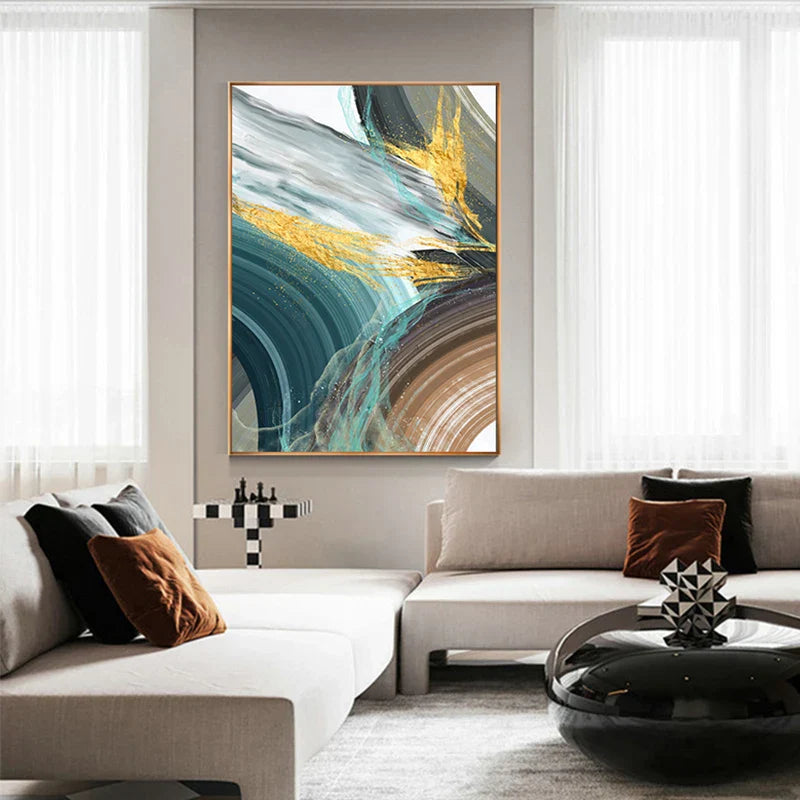 Abstract Green Brown Splash Canvas Art for Modern Home Decor