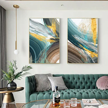 Abstract Green Brown Splash Canvas Art for Modern Home Decor