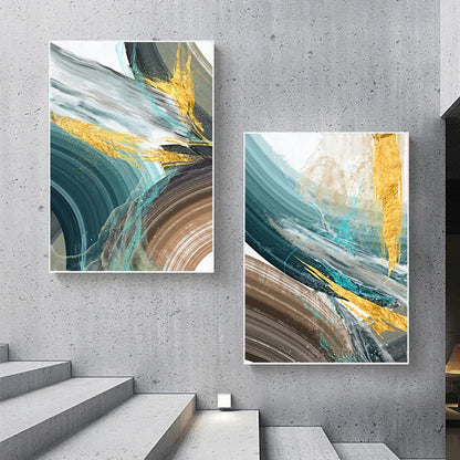Abstract Green Brown Splash Canvas Art for Modern Home Decor