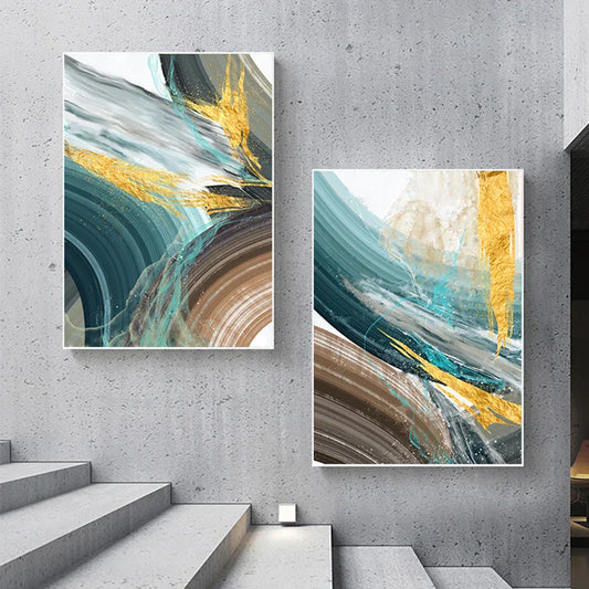 Abstract Green Brown Splash Canvas Art for Modern Home Decor