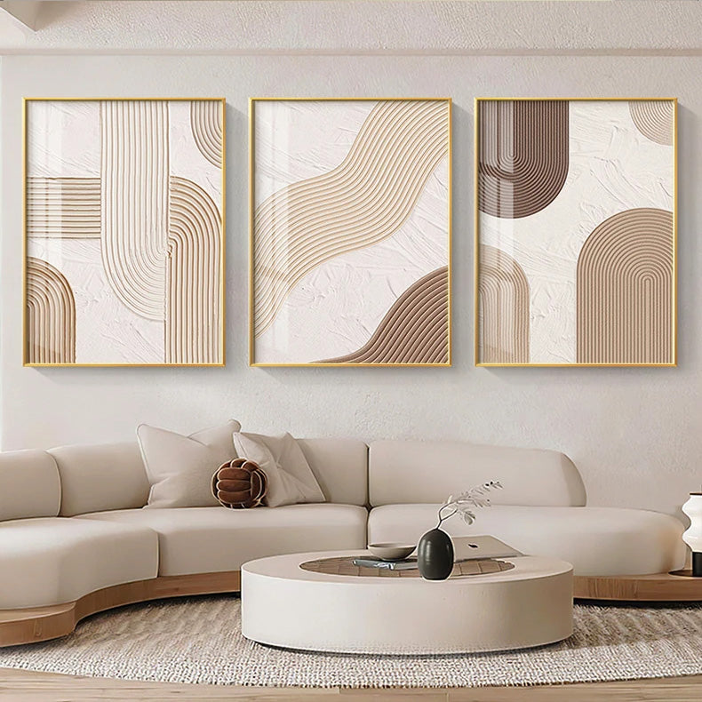 Beige Geometric Lines Modern Abstract Canvas Wall Art for Home Decor
