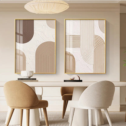 Beige Geometric Lines Modern Abstract Canvas Wall Art for Home Decor