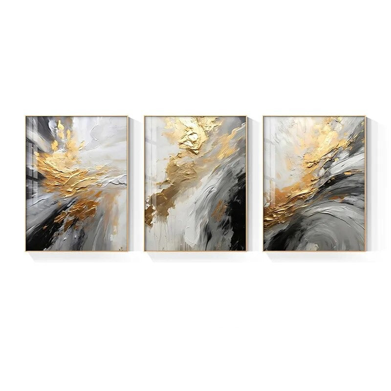 Black Gray Golden Storm Canvas Print Wall Art for Luxury Decor