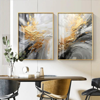 Black Gray Golden Storm Canvas Print Wall Art for Luxury Decor