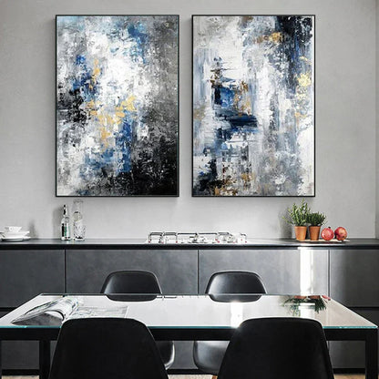 Blue Gray Contemporary Abstract Canvas Art for Living Room & Office