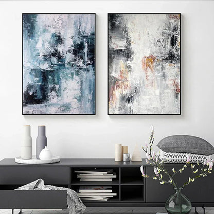 Blue Gray Contemporary Abstract Canvas Art for Living Room & Office