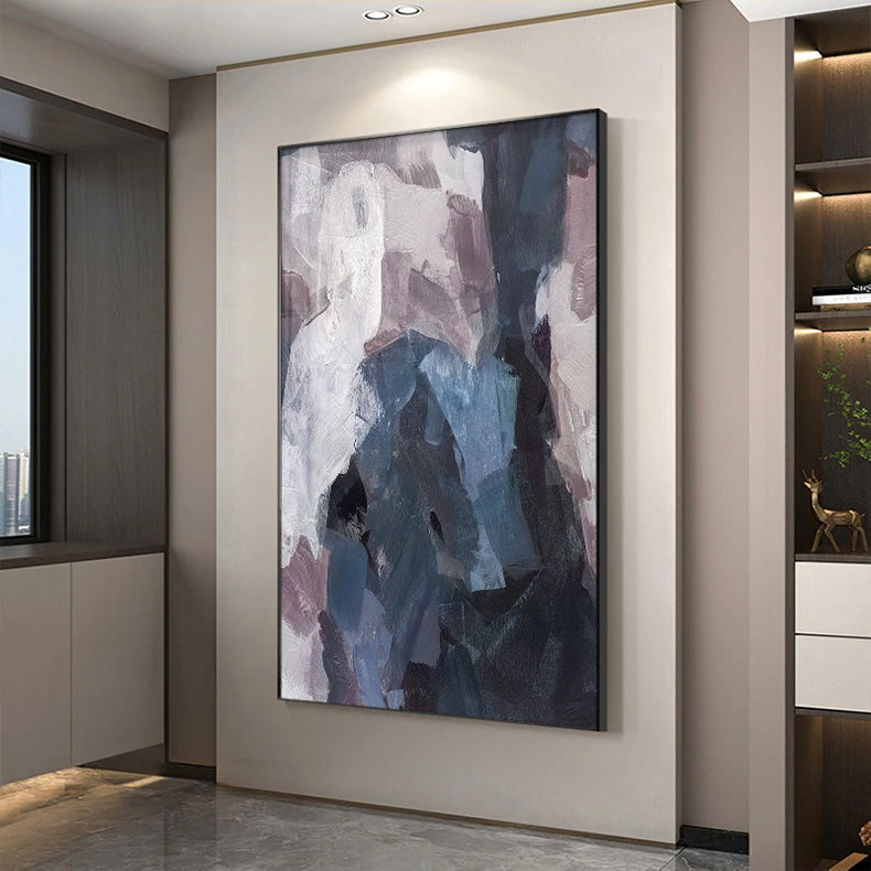 Blue Mauve Purple Abstract Color Block Canvas Wall Art for Luxury