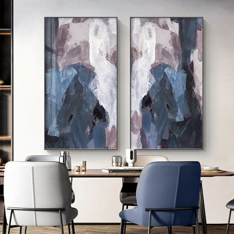 Blue Mauve Purple Abstract Color Block Canvas Wall Art for Luxury