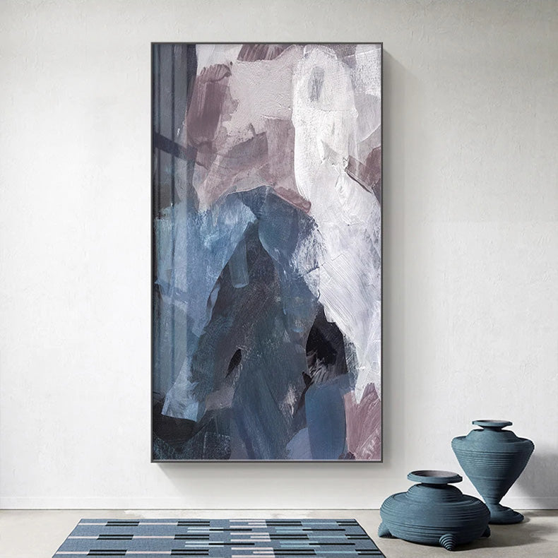 Blue Mauve Purple Abstract Color Block Canvas Wall Art for Luxury