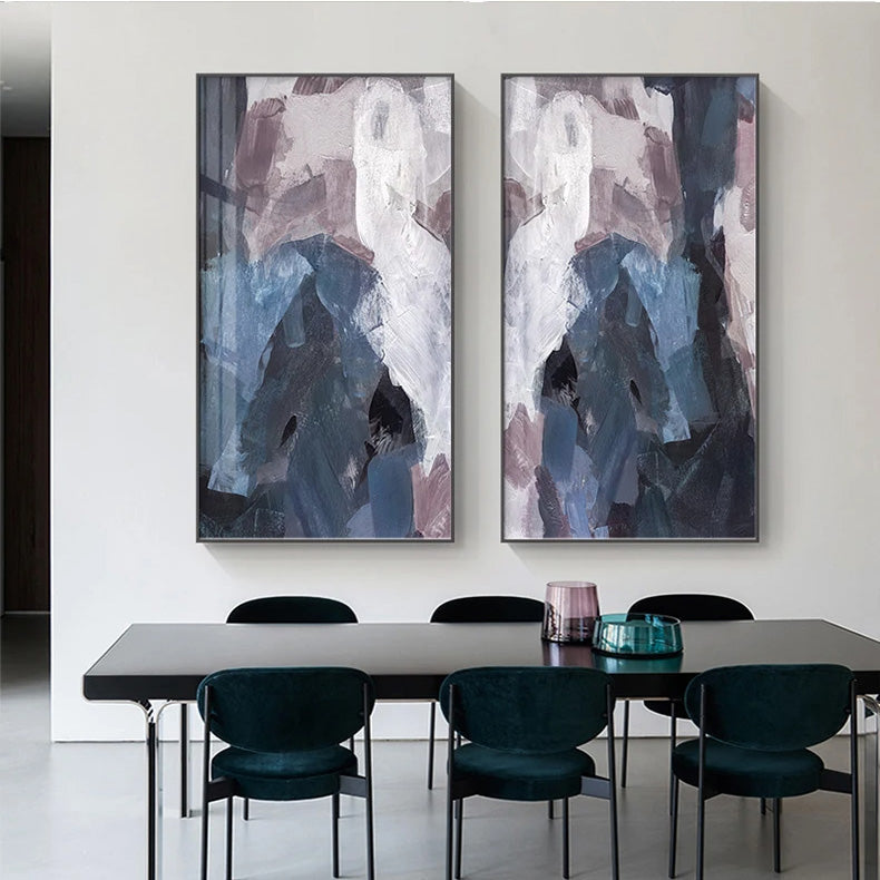 Blue Mauve Purple Abstract Color Block Canvas Wall Art for Luxury