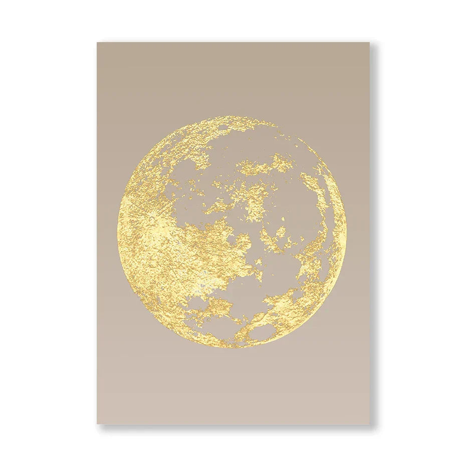 Blue Minimalist Golden Abstract Floral Canvas Art for Luxury Decor