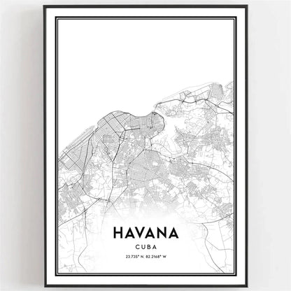 Cuba Havana Black & White Travel Poster Canvas Wall Art Print