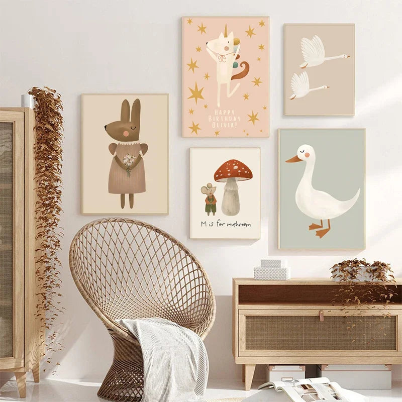 Cute Baby Animals Nursery Wall Art Canvas Prints for Kids' Room Decor