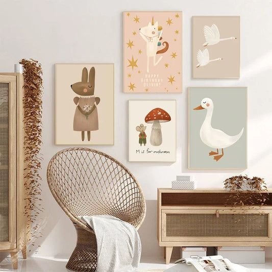 Cute Baby Animals Nursery Wall Art Canvas Prints for Kids' Room Decor