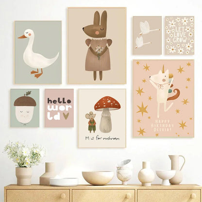 Cute Baby Animals Nursery Wall Art Canvas Prints for Kids' Room Decor