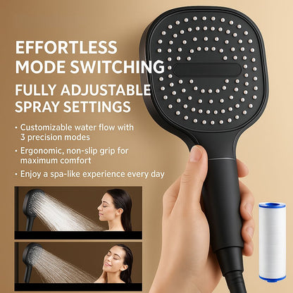 High-pressure filtered showerhead with turbo boost and 3 spray modes