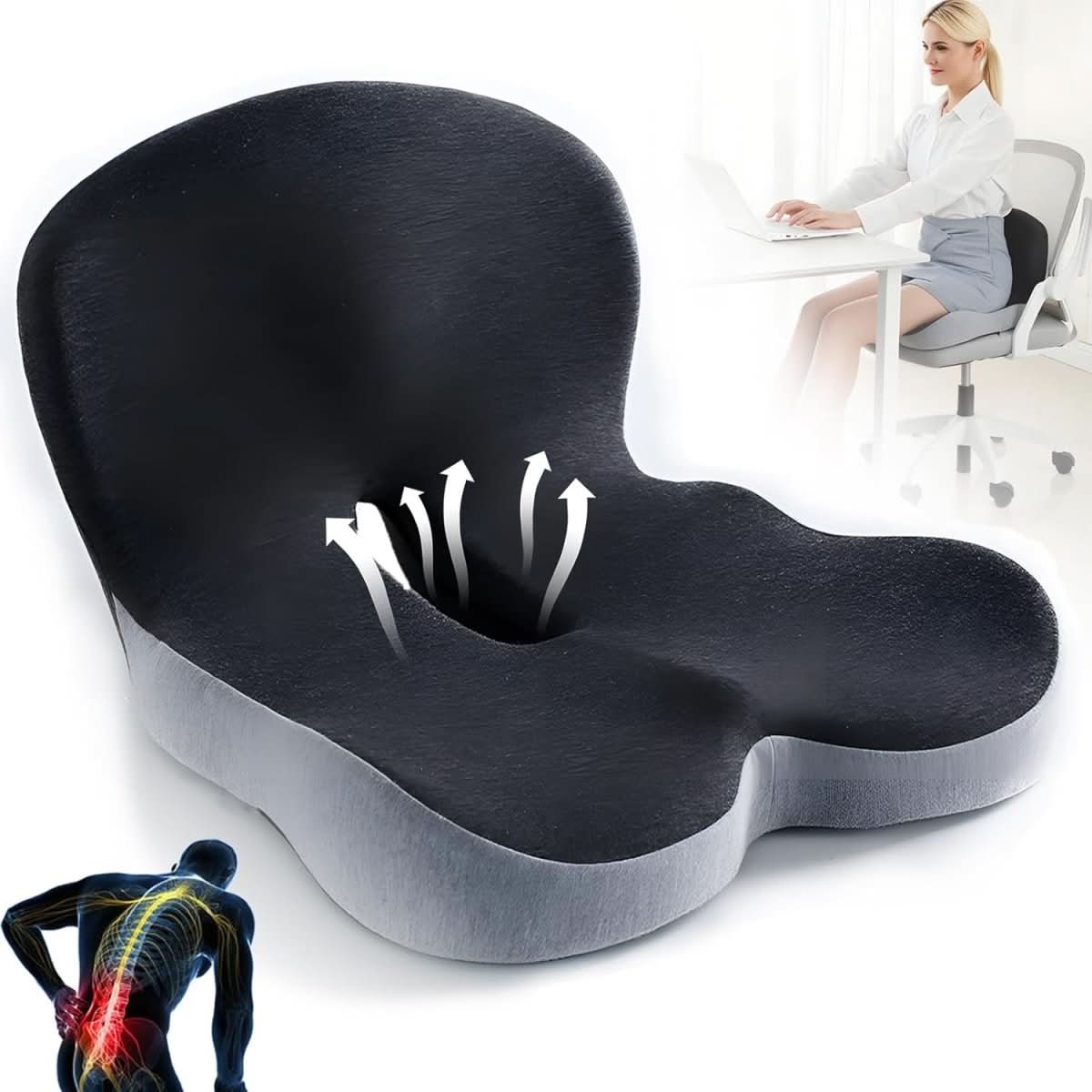 Ergonomic seat cushion with lumbar support