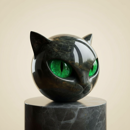 NoirCat Sculpture – Black Cat Head with Hypnotizing Eyes