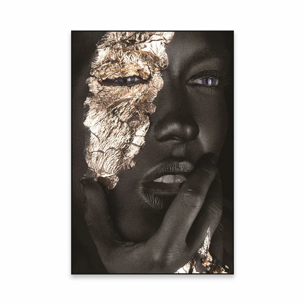 Golden Girl Fashion Canvas Art Print - Modern Abstract Portrait Decor
