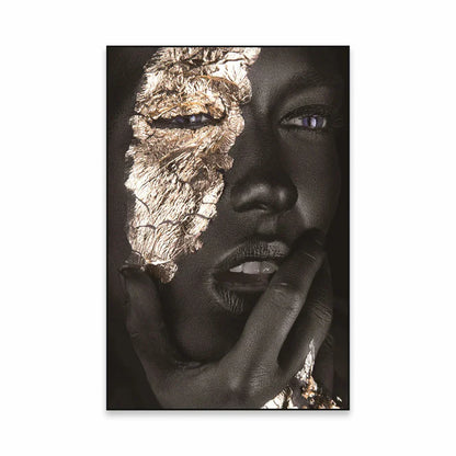Golden Girl Fashion Canvas Art Print - Modern Abstract Portrait Decor