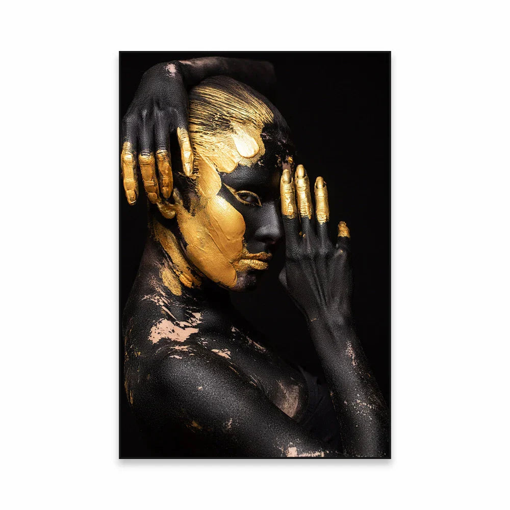Golden Girl Fashion Canvas Art Print - Modern Abstract Portrait Decor