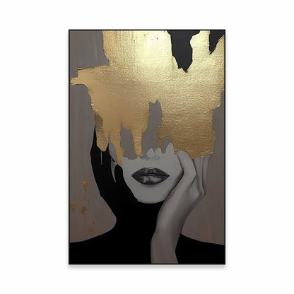 Golden Girl Fashion Canvas Art Print - Modern Abstract Portrait Decor