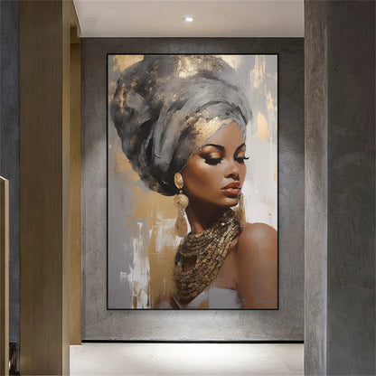 Golden Girl Fashion Canvas Art Print - Modern Abstract Portrait Decor