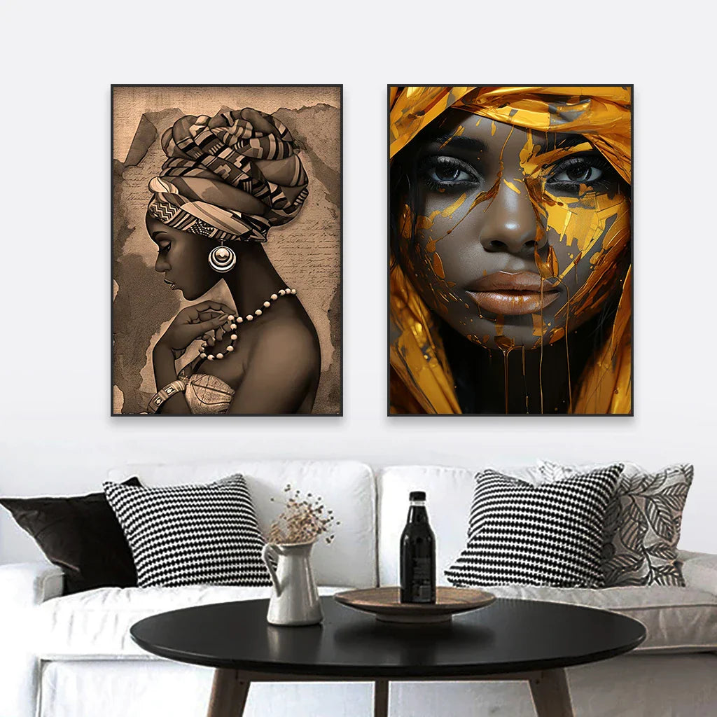 Golden Girl Fashion Canvas Art Print - Modern Abstract Portrait Decor