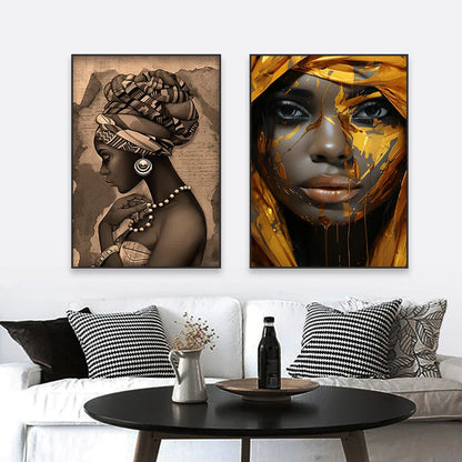 Golden Girl Fashion Canvas Art Print - Modern Abstract Portrait Decor