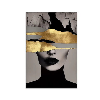 Golden Girl Fashion Canvas Art Print - Modern Abstract Portrait Decor